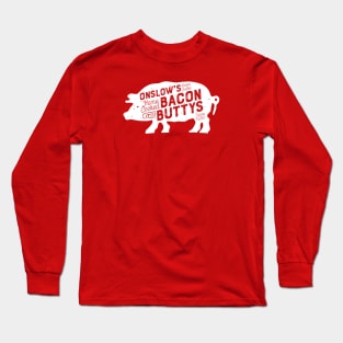 Onslow's Bacon Butty - Pig Design (White on Red) Long Sleeve T-Shirt